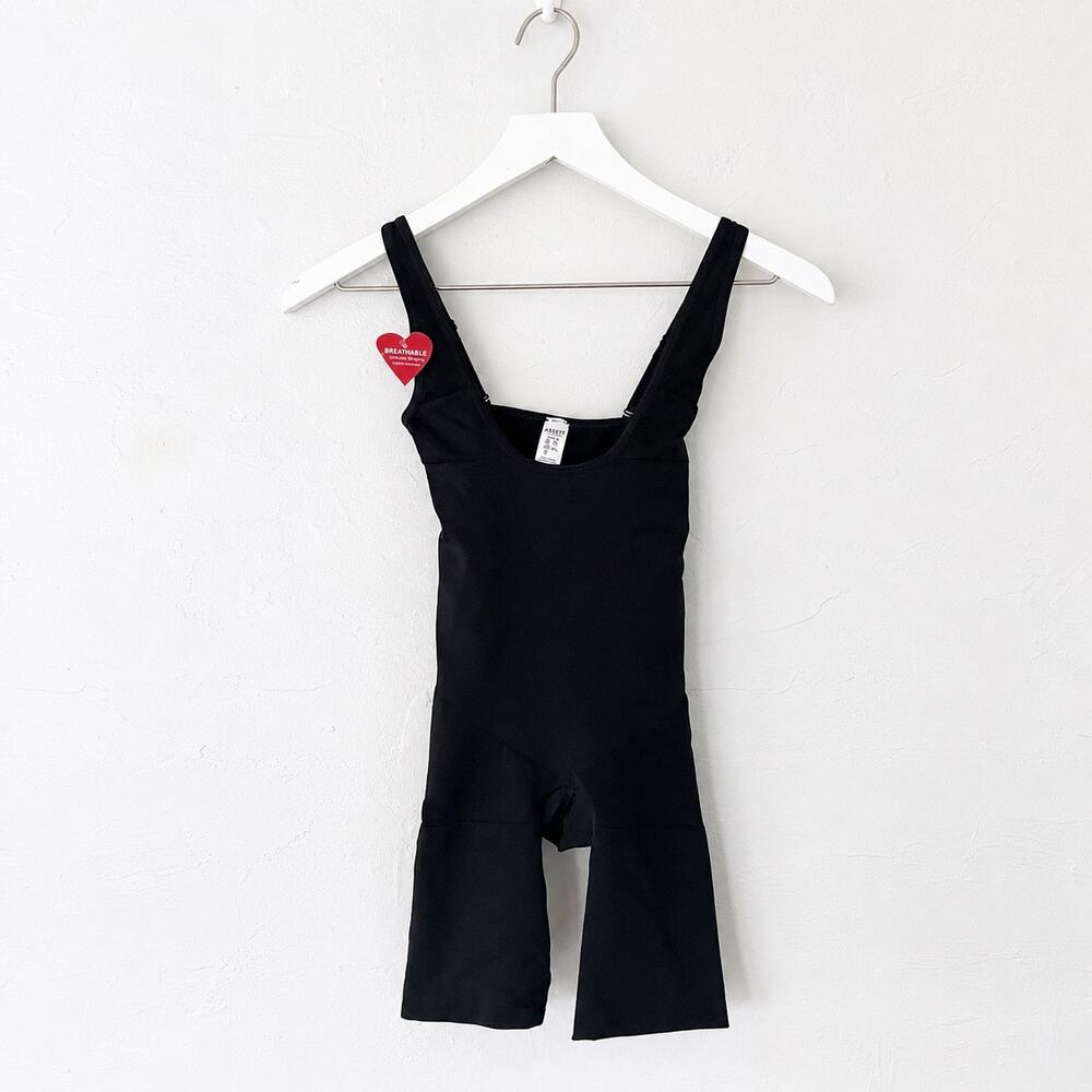 ASSETS by SPANX Black Open Bust Mid-Thigh Shaping Bodysuit NWT M